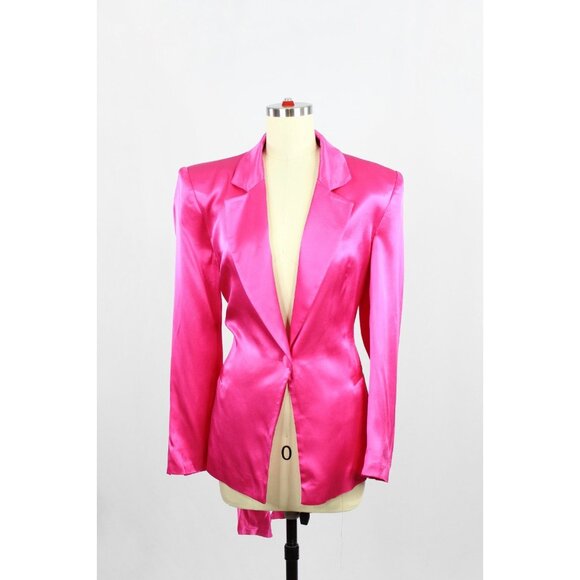 ZARA Hot Pink Satin Waist Tie Oversized Single Breasted Blazer Jacket, Size L - Picture 5 of 15